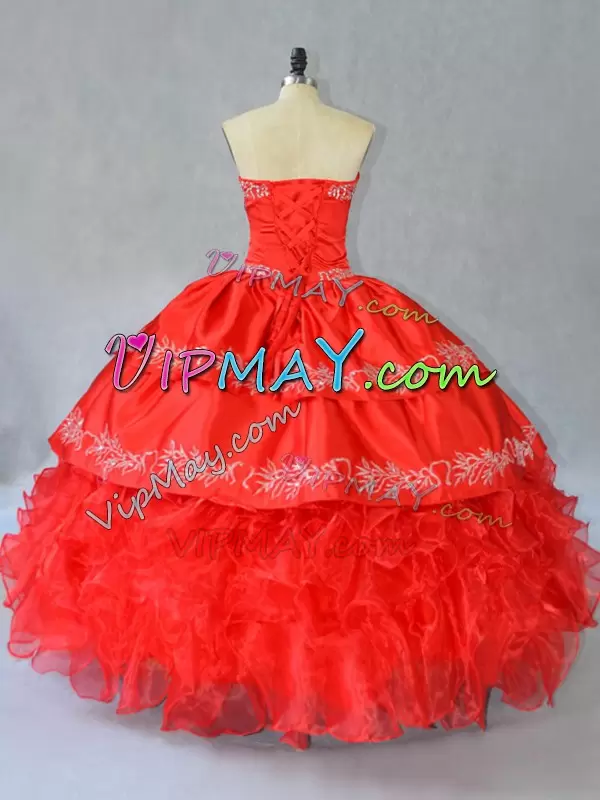 Sleeveless Sweetheart Side Zipper Floor Length Embroidery and Ruffles Sweet 16 Quinceanera Dress Sweetheart