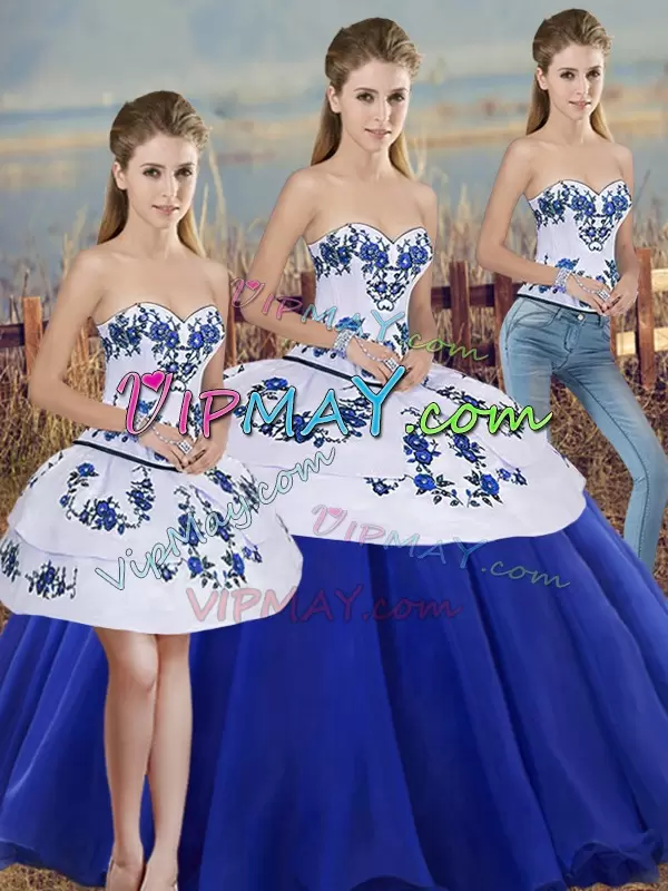 Spectacular Embroidery and Bowknot Sweet 16 Quinceanera Dress Royal Blue Lace Up Sleeveless Floor Length