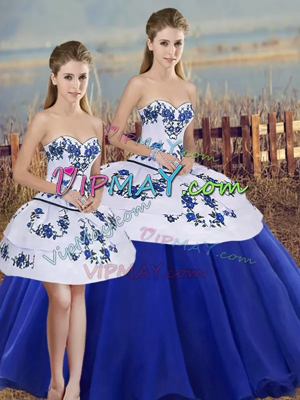 Spectacular Embroidery and Bowknot Sweet 16 Quinceanera Dress Royal Blue Lace Up Sleeveless Floor Length