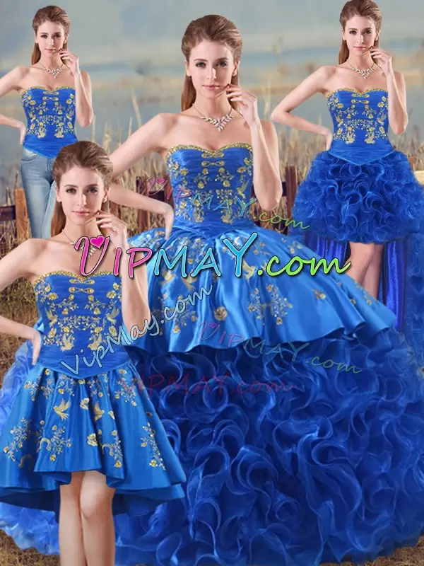 four pieces quinceanera dress,royal blue and gold quinceanera dress,in royal blue quinceanera dress,detachable quinceaneraes dress,quinceanera dress with detachable skirt,quinceanera dress with embroidery,quinceanera dress with ruffles,strapless sweetheart quinceanera dress,quinceanera dress free shipping,custom made quinceanera dress,