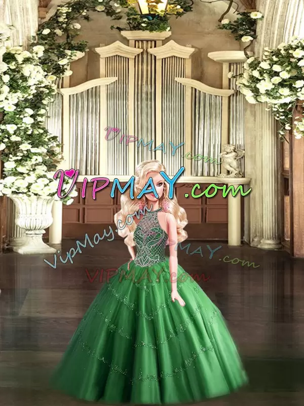 Stylish Floor Length Ball Gowns Sleeveless Dark Green 15 Quinceanera Dress Lace Up