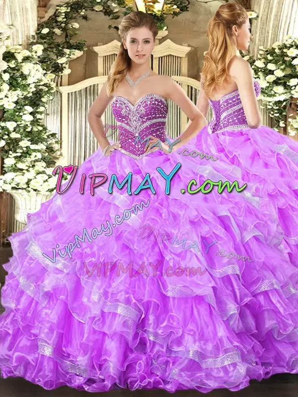 High End Sleeveless Sweetheart Beading and Ruffled Layers Lace Up Quinceanera Dress