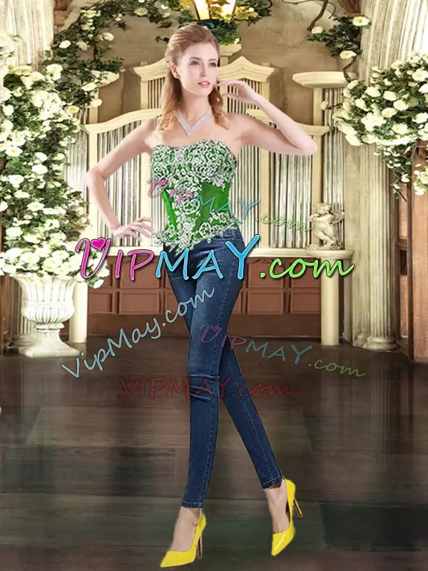 Vintage Green Strapless Lace Up Beading and Ruffled Layers Sweet 16 Dress Sleeveless
