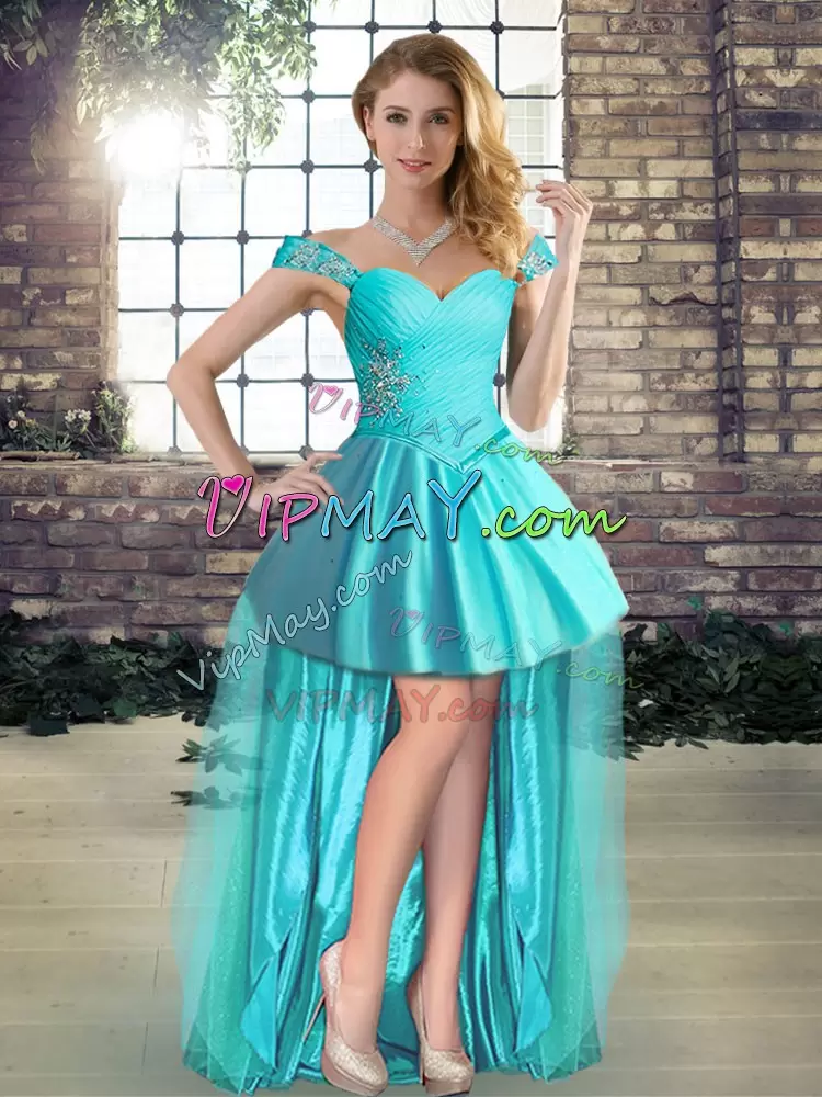 New Style Floor Length Lace Up Quinceanera Gown Aqua Blue for Military Ball and Sweet 16 and Quinceanera with Beading