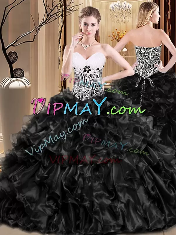 black and white quinceanera dress,white and black quinceanera dress,organza quinceanera dress,ruffled organza quinceanera dress,quinceanera dress with zebra print,quinceanera zebra print dress,cheap quinceanera dress under 200,