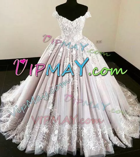 Comfortable Off The Shoulder Sleeveless Quinceanera Dresses Appliques Sweep Train Lace Up