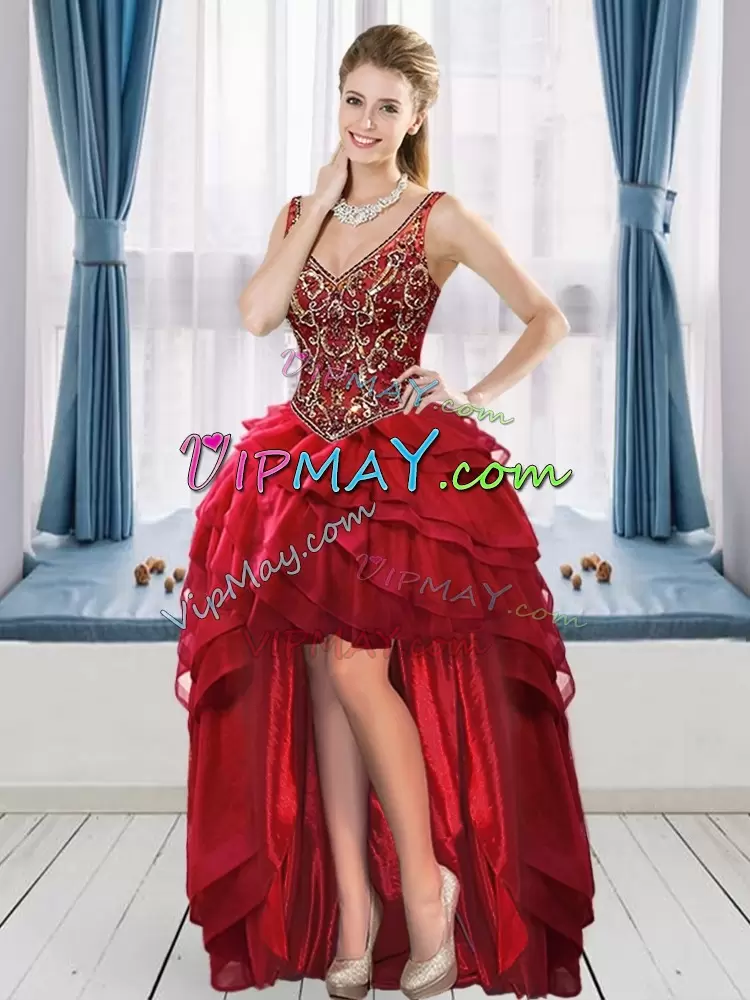three pieces quinceanera dress,quinceanera dress with detachable skirt,convertible quinceanera dress,deep v neckline quinceanera dress,v neckline quinceanera dress,wine colored quinceanera dress,
