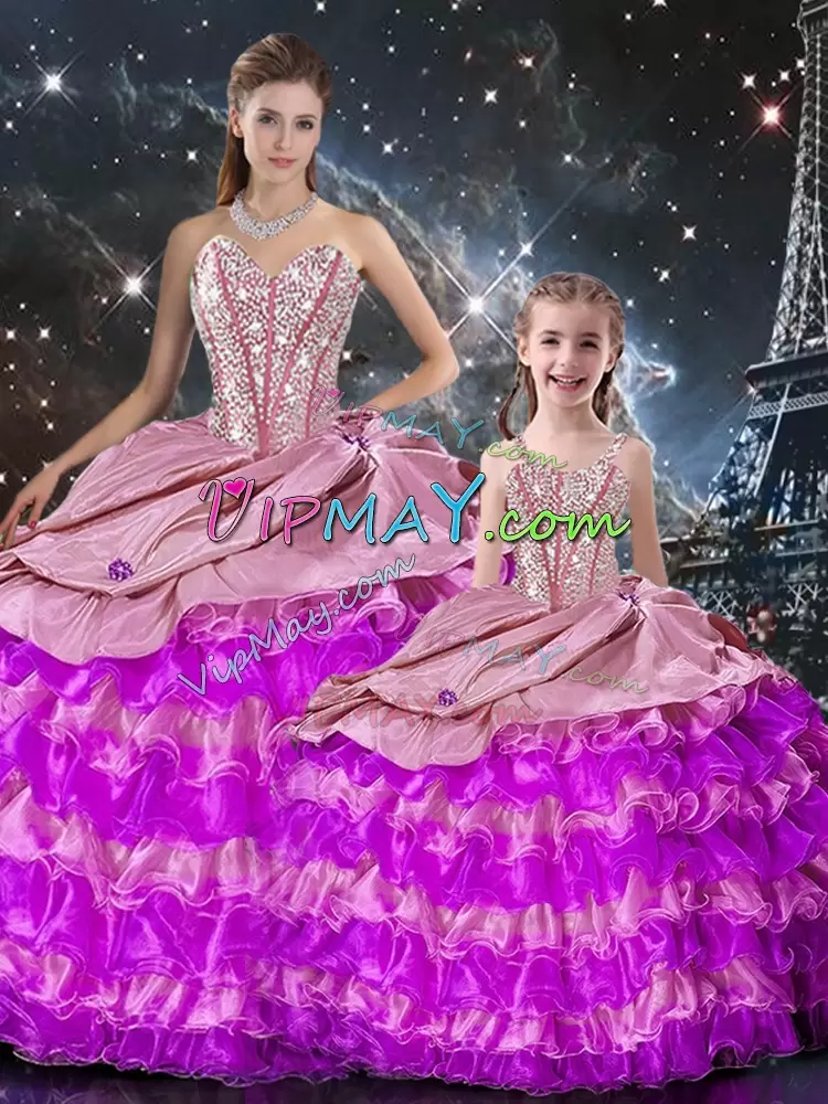 Multi-color Ball Gowns Beading and Ruffles Sweet 16 Dresses Lace Up Organza Sleeveless Floor Length