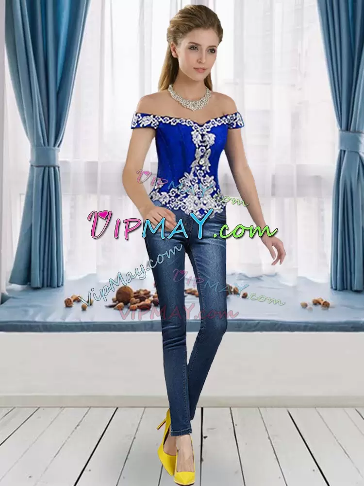 High End Royal Blue Quinceanera Gown Quinceanera with Lace Off The Shoulder Sleeveless Lace Up