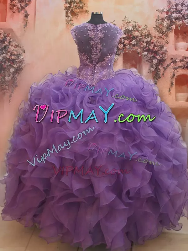 Pretty Cap Sleeves Straps Beading and Ruffles Zipper Quinceanera Dress