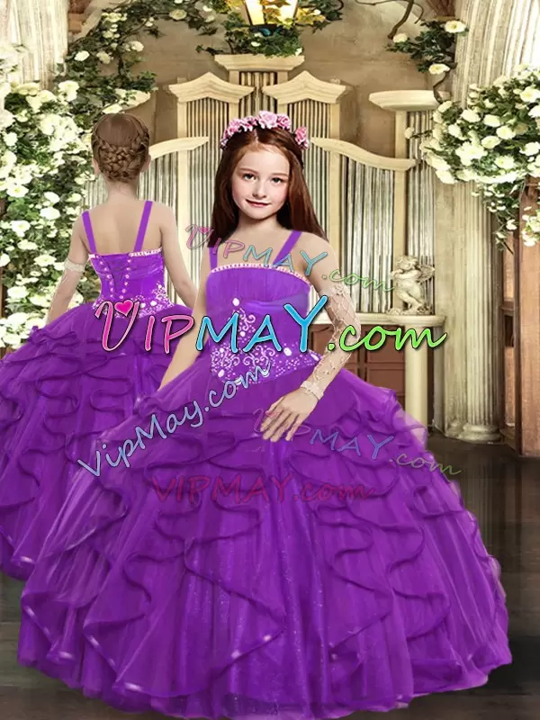 Tulle Sleeveless Floor Length Quinceanera Dress and Beading and Ruffles