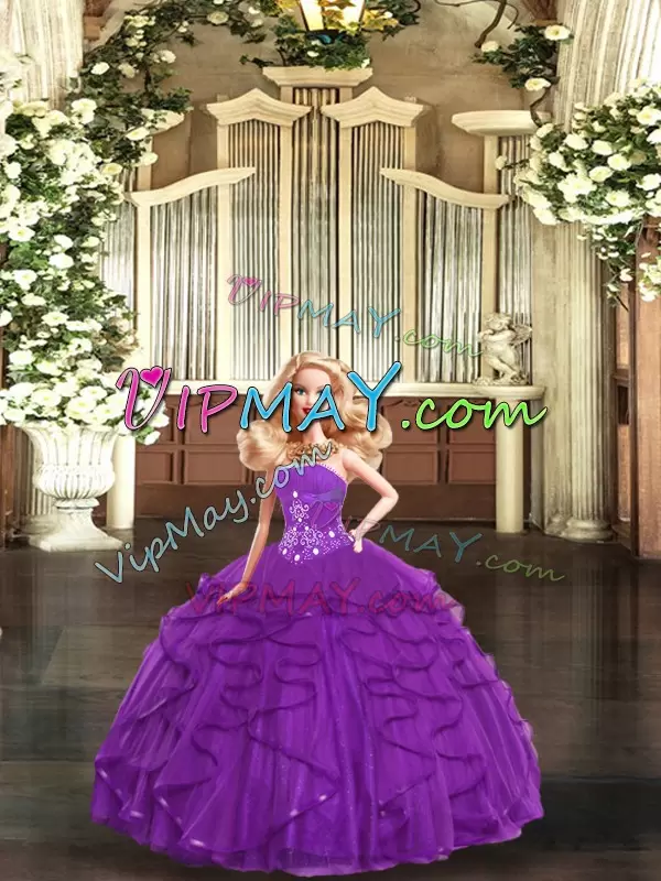 Tulle Sleeveless Floor Length Quinceanera Dress and Beading and Ruffles