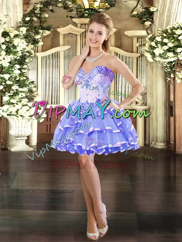 Admirable Sweetheart Sleeveless Tulle 15th Birthday Dress Beading and Ruffled Layers Lace Up