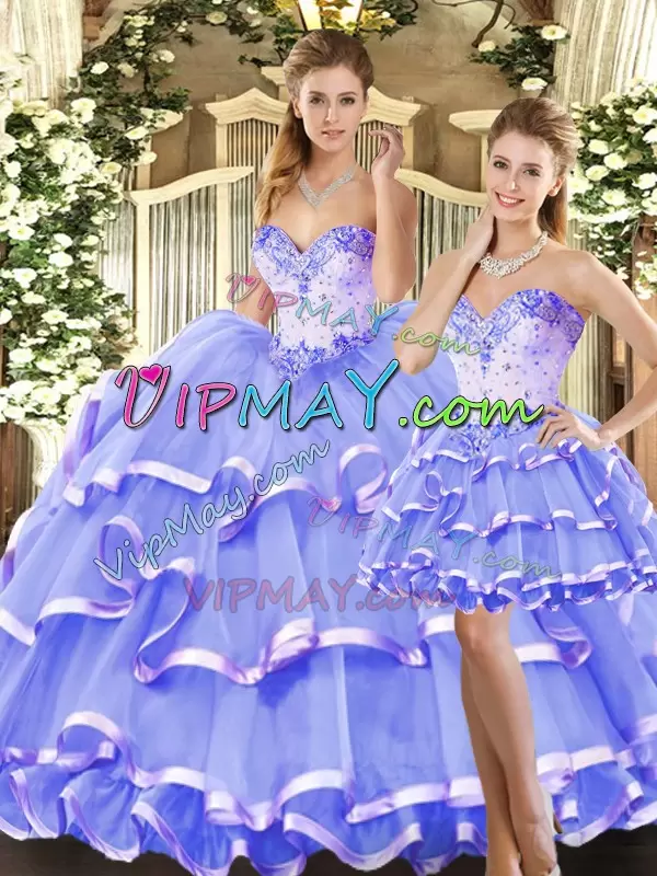 Admirable Sweetheart Sleeveless Tulle 15th Birthday Dress Beading and Ruffled Layers Lace Up