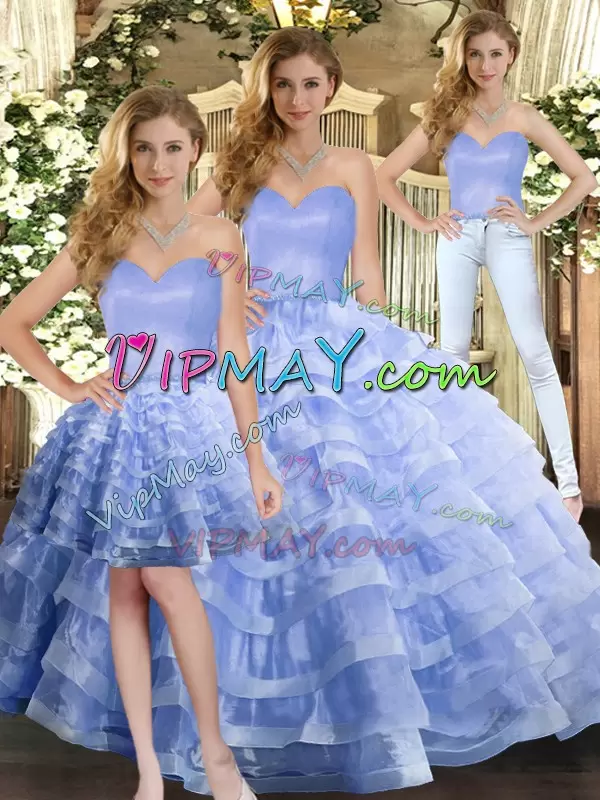 Sweetheart Sleeveless Organza Quince Ball Gowns Ruffled Layers Lace Up