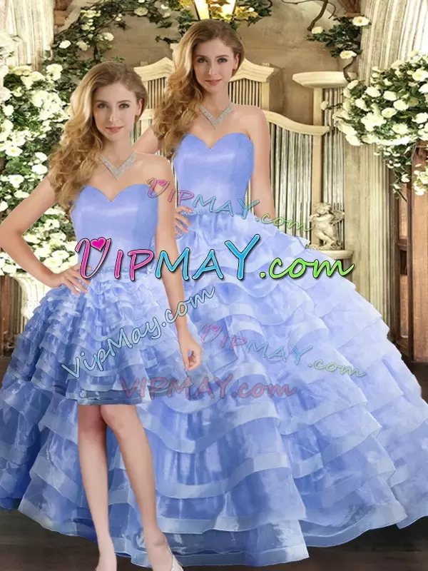 Sweetheart Sleeveless Organza Quince Ball Gowns Ruffled Layers Lace Up