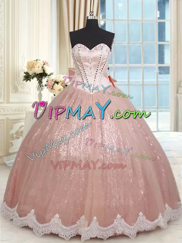 sequined quinceanera dress,rose gold quinceanera dress,quinceanera dress with bowknot,cheap quinceanera dress under 200,affordable quinceanera dress,sweetheart quinceanera dress,