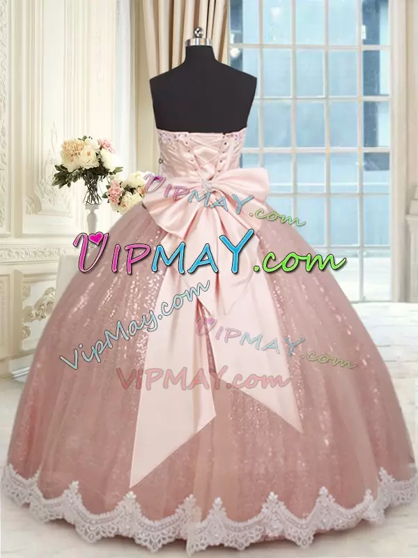 sequined quinceanera dress,rose gold quinceanera dress,quinceanera dress with bowknot,cheap quinceanera dress under 200,affordable quinceanera dress,sweetheart quinceanera dress,