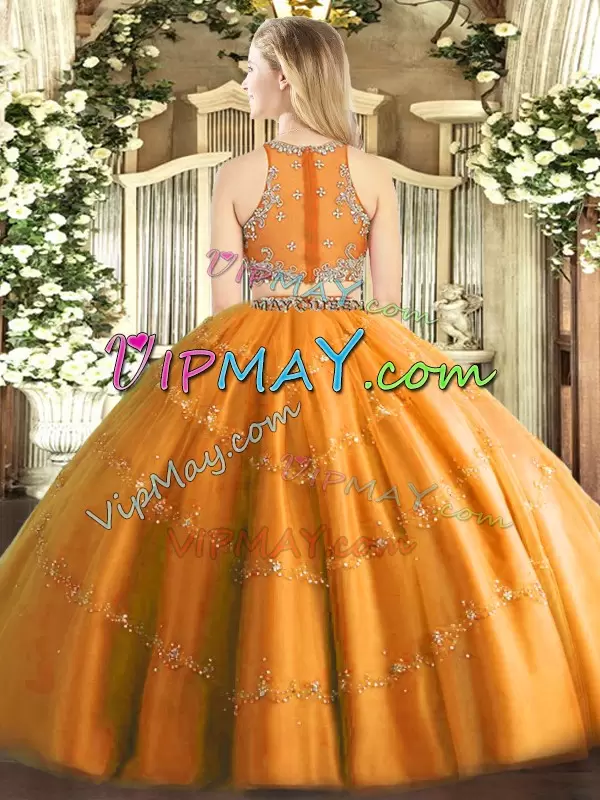 Red Sleeveless Tulle Zipper Quinceanera Dresses for Military Ball and Sweet 16 and Quinceanera