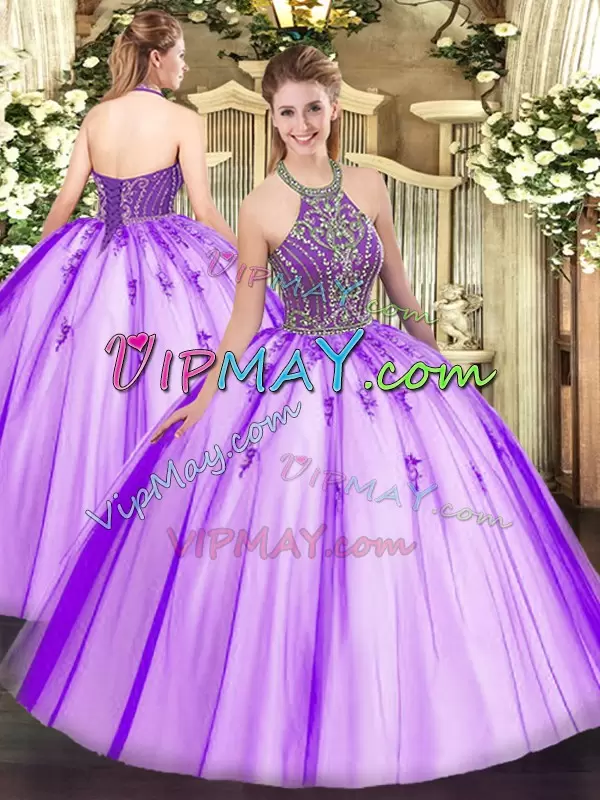 Eggplant Purple Sleeveless Beading Floor Length Vestidos de Quinceanera