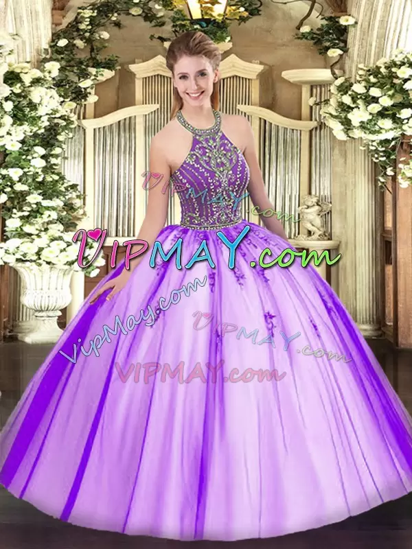 Eggplant Purple Sleeveless Beading Floor Length Vestidos de Quinceanera