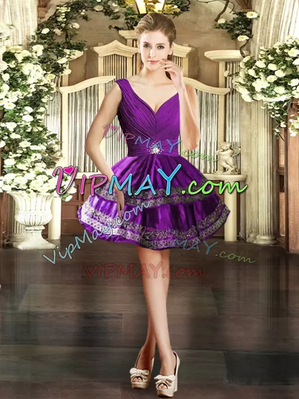 Affordable Purple Backless 15 Quinceanera Dress Beading and Embroidery and Ruffles Sleeveless Floor Length