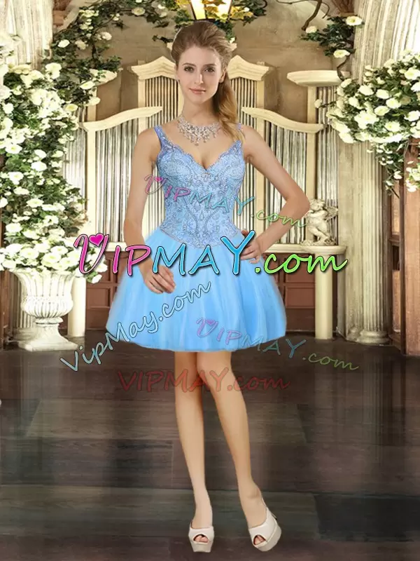 Suitable Baby Blue Lace Up 15th Birthday Dress Beading Sleeveless Floor Length