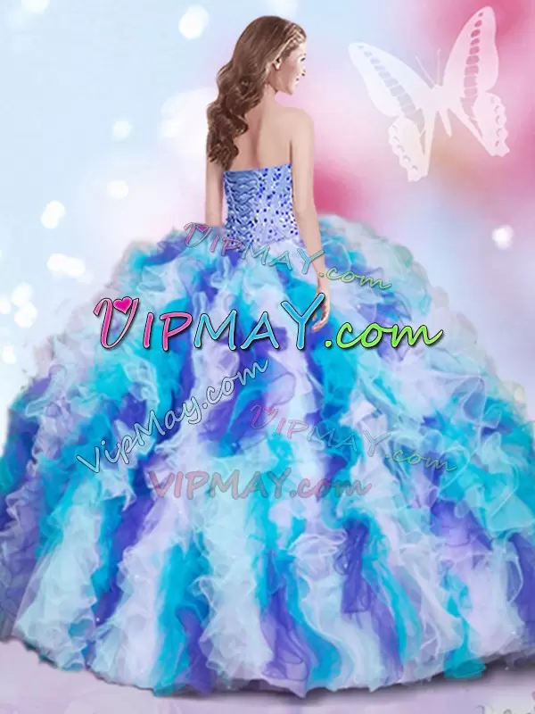 Fine Multi-color Sleeveless Beading and Ruffles Lace Up Vestidos de Quinceanera Sweetheart