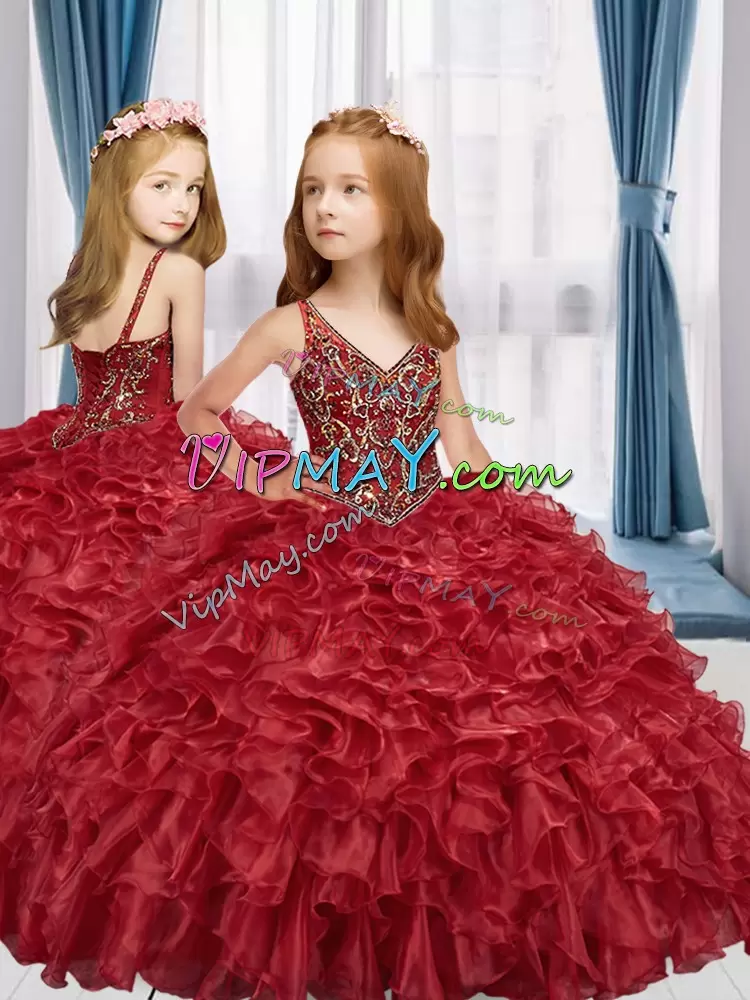 Red Sleeveless Organza Lace Up Vestidos de Quinceanera for Sweet 16 and Quinceanera