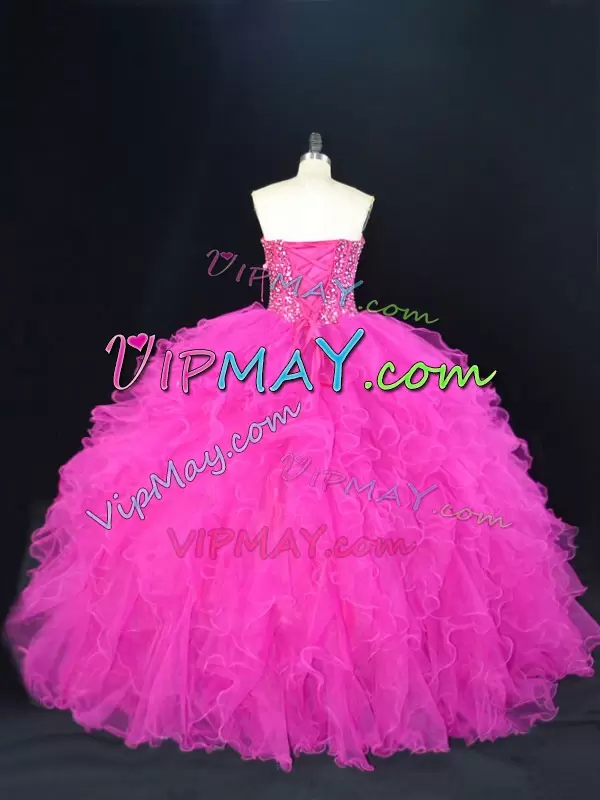 Flirting Fuchsia Sleeveless Tulle Lace Up Quinceanera Dresses for Sweet 16 and Quinceanera