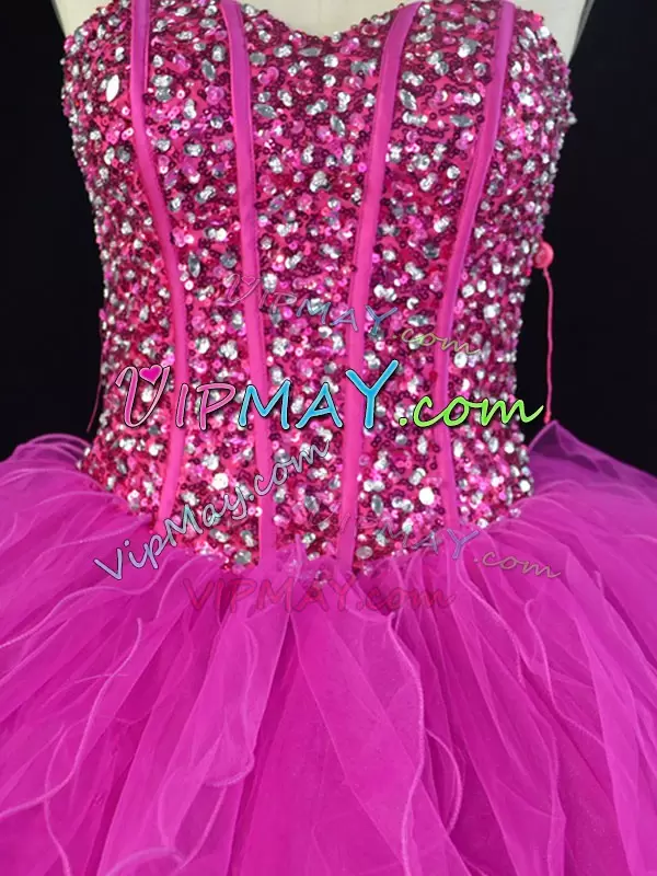 Flirting Fuchsia Sleeveless Tulle Lace Up Quinceanera Dresses for Sweet 16 and Quinceanera