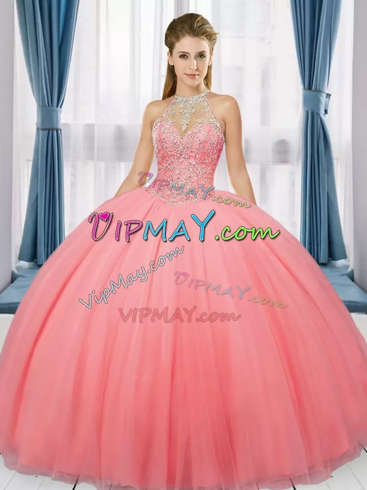 Wonderful Floor Length Ball Gowns Sleeveless Watermelon Red Quinceanera Dresses Lace Up