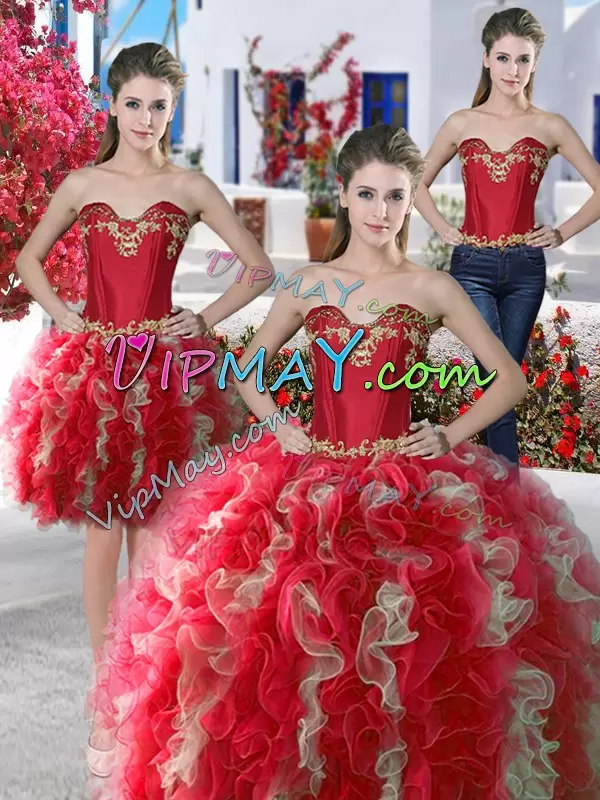 Beading Vestidos de Quinceanera Red Lace Up Sleeveless Floor Length