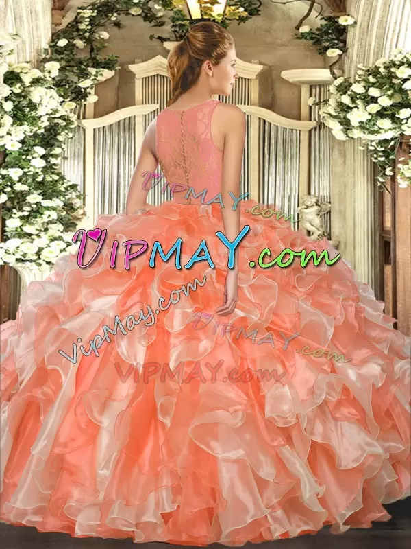 Artistic Lace and Ruffles Vestidos de Quinceanera Hot Pink Clasp Handle Sleeveless Floor Length