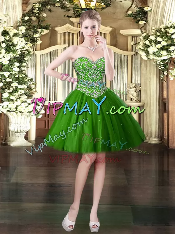 Unique Dark Green Sleeveless Beading Floor Length Quinceanera Dresses