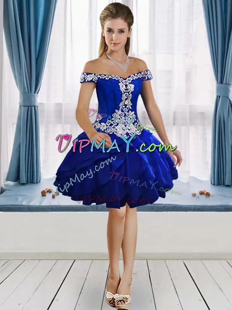 Luxury Royal Blue Organza Lace Up Ball Gown Prom Dress Sleeveless Floor Length Appliques