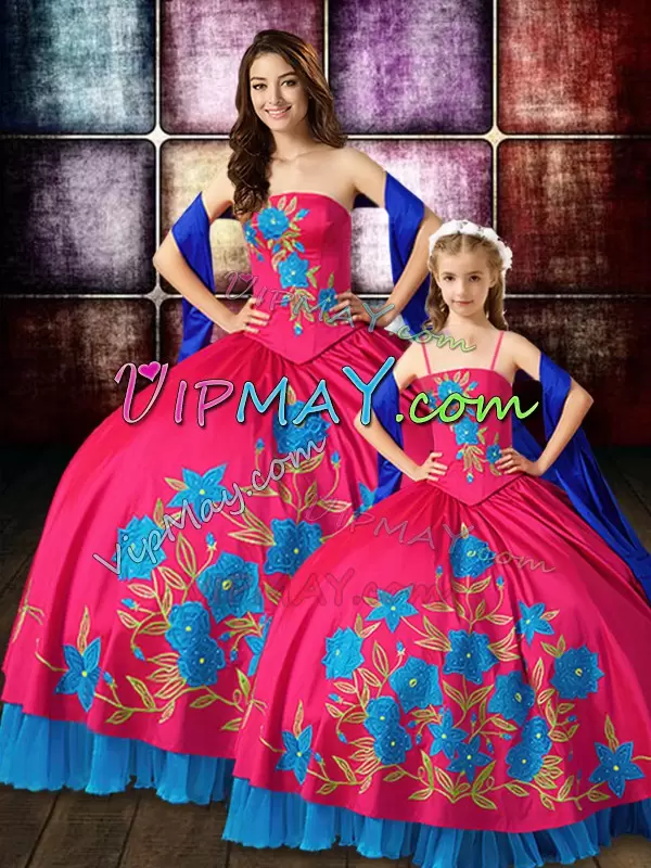 Flirting Hot Pink Sleeveless Taffeta Lace Up Quinceanera Dresses for Military Ball and Sweet 16 and Quinceanera