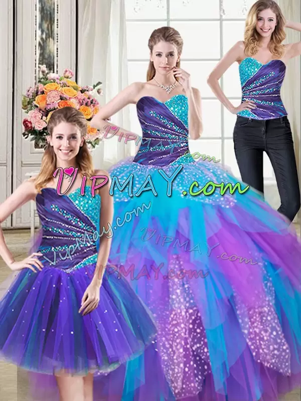 Vintage Floor Length Ball Gowns Sleeveless Multi-color Sweet 16 Dress Lace Up