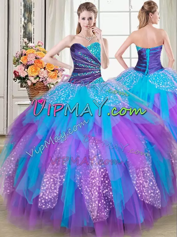 Vintage Floor Length Ball Gowns Sleeveless Multi-color Sweet 16 Dress Lace Up