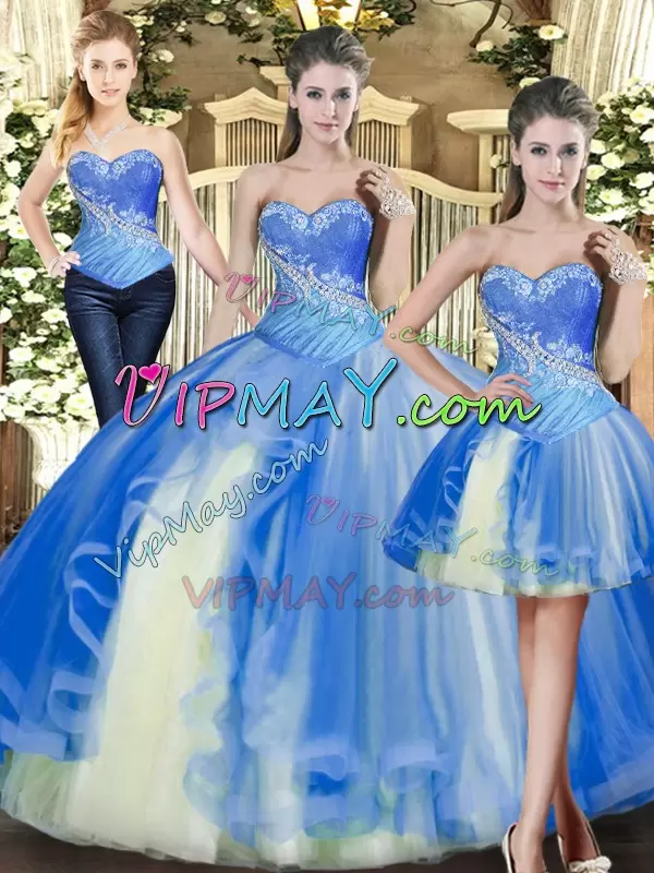 Custom Designed Baby Blue Sleeveless Beading Floor Length 15th Birthday Dress