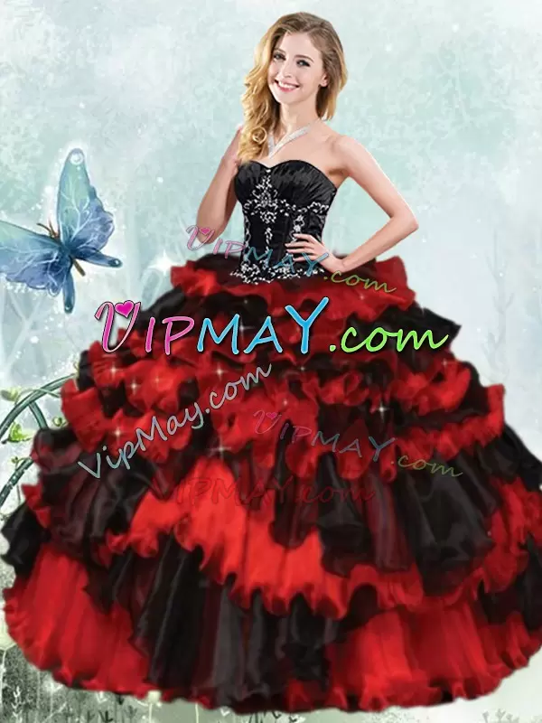 elegance quinceanera dress,red and black quinceanera dress,black quinceanera dress,beaded bodice quinceanera dress,ruffled layers quinceanera dress,quinceanera dress wholesale,