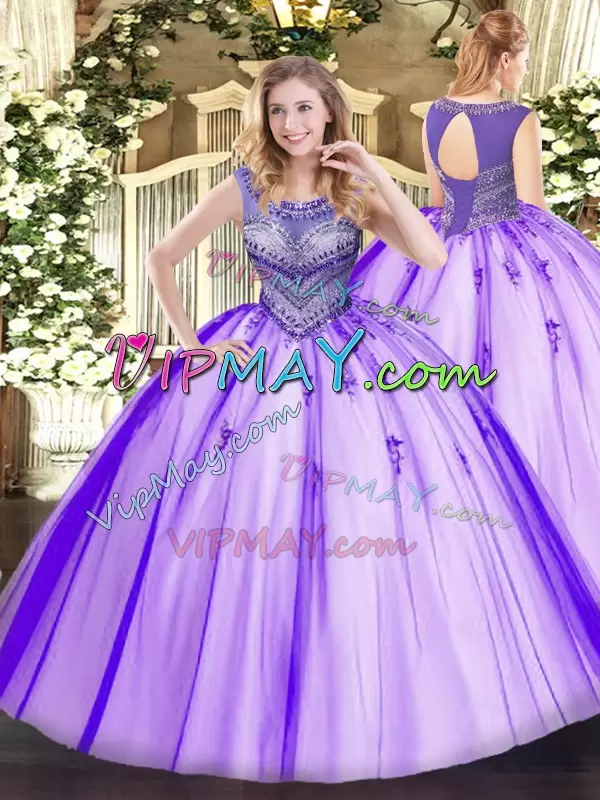 scoop neck quinceanera dress,online cheap quinceanera dress,beaded top quinceanera dress,two tone quinceanera dress,white and purple quinceanera dress,