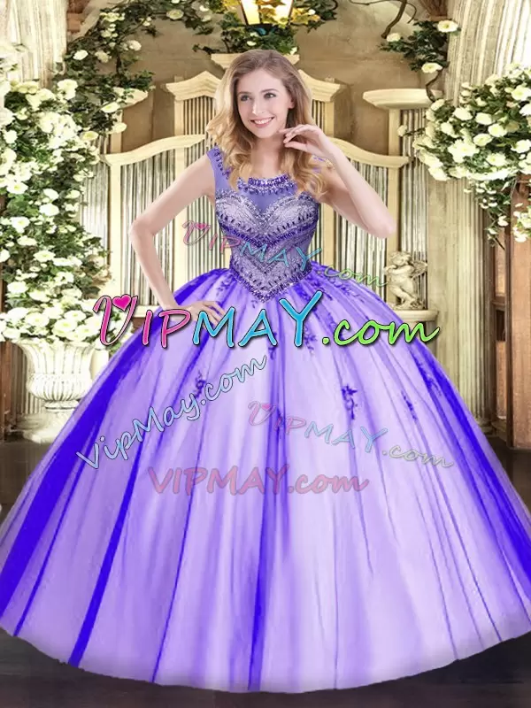 scoop neck quinceanera dress,online cheap quinceanera dress,beaded top quinceanera dress,two tone quinceanera dress,white and purple quinceanera dress,