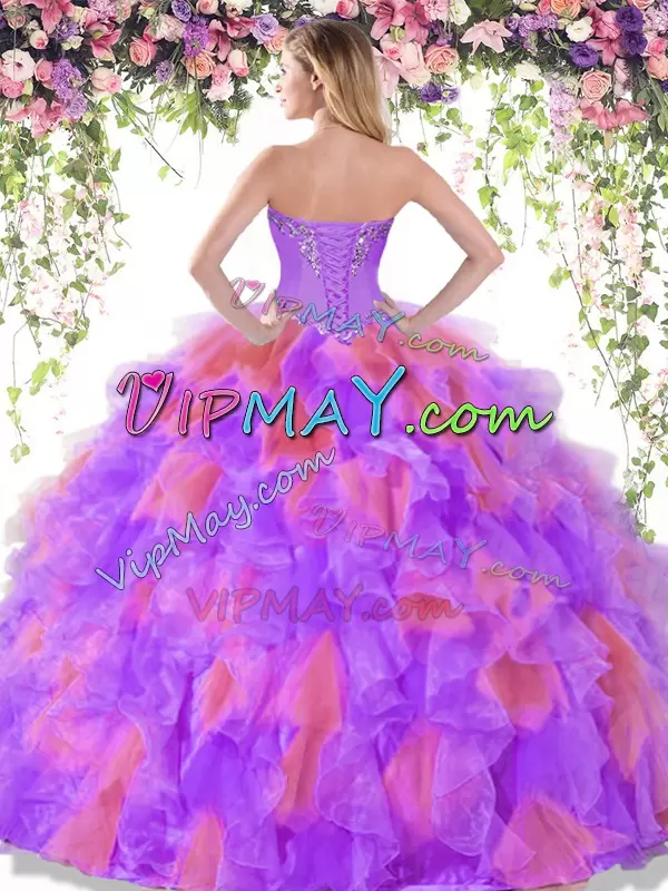 Aqua Blue and Laverder Two Tone Organza Sweet 16 Quinceanera Dress Beading and Ruffles