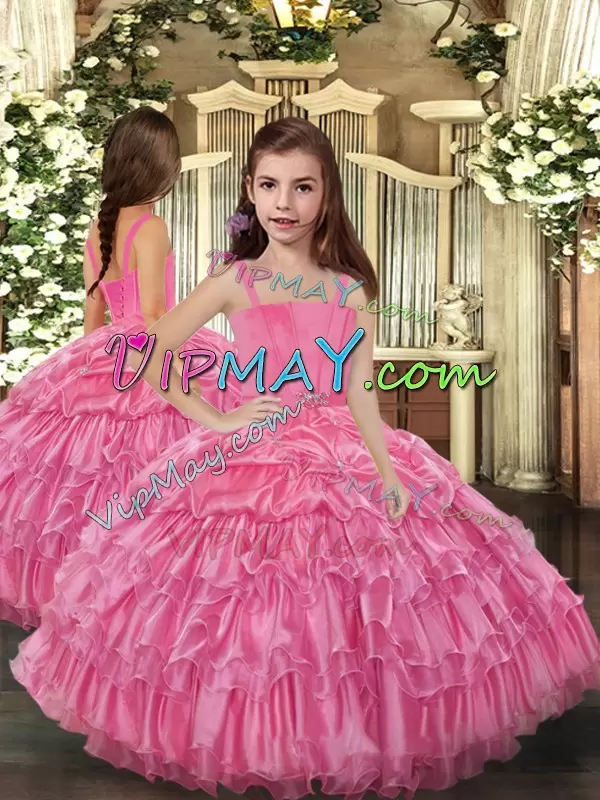 Rose Pink Ball Gowns Organza Sweetheart Sleeveless Ruffled Layers Floor Length Lace Up Ball Gown Prom Dress