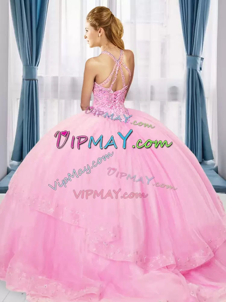 Ball Gowns Sweet 16 Quinceanera Dress Royal Blue V-neck Tulle Sleeveless Floor Length Lace Up