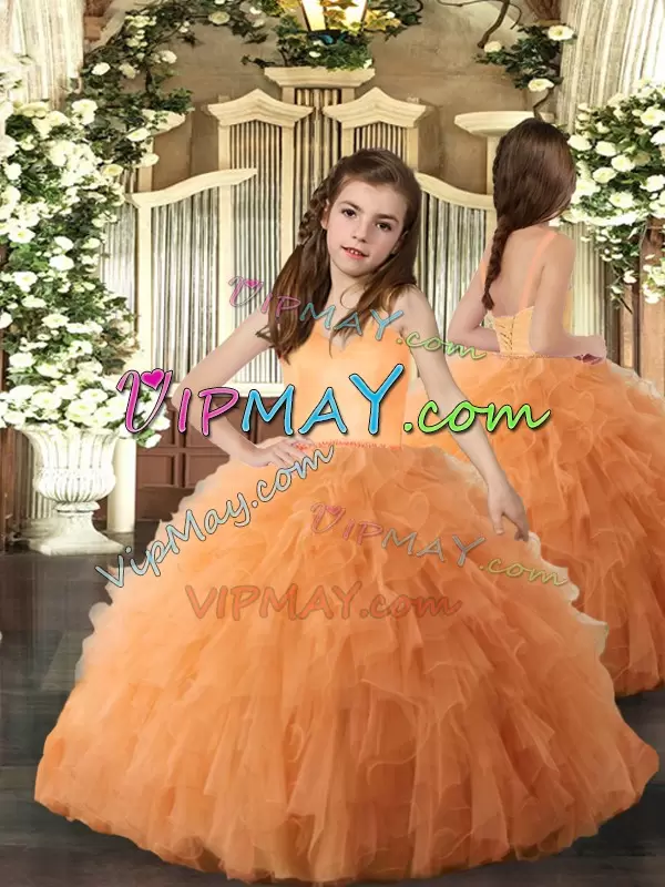 Elegant Ball Gowns Sweet 16 Quinceanera Dress Orange Sweetheart Tulle Sleeveless Floor Length Lace Up