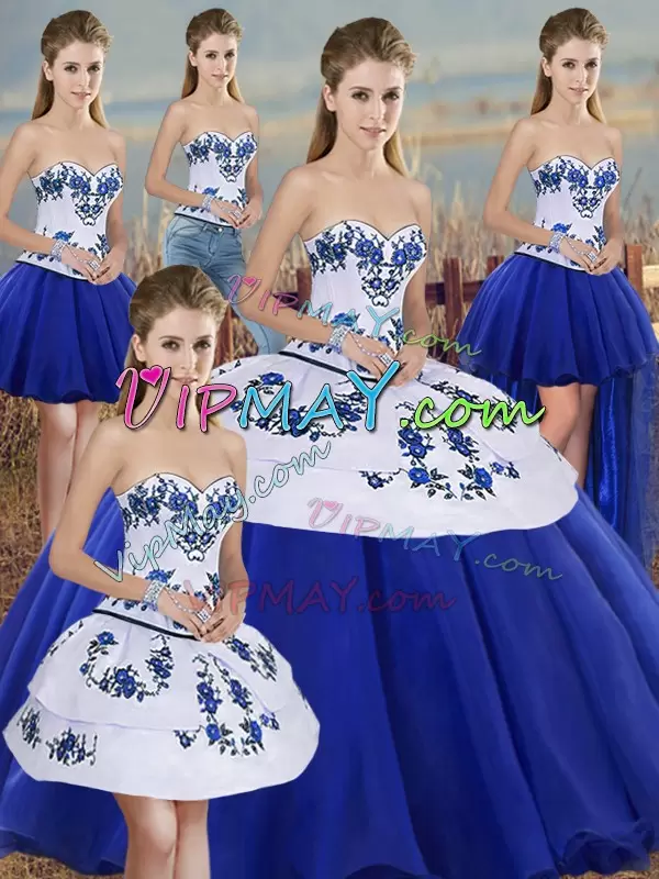 Royal Blue Sleeveless Embroidery and Bowknot Floor Length Quinceanera Dresses