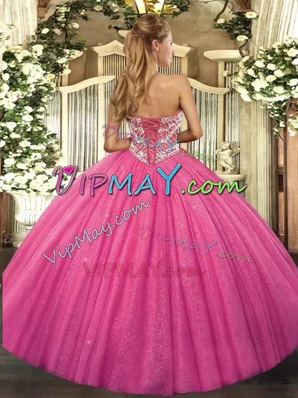 Floor Length Ball Gowns Sleeveless Hot Pink Quinceanera Dress Lace Up