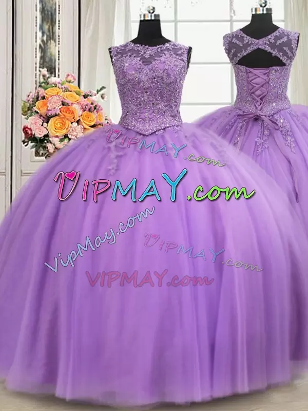 Super Floor Length Ball Gowns Sleeveless Lavender 15 Quinceanera Dress Lace Up